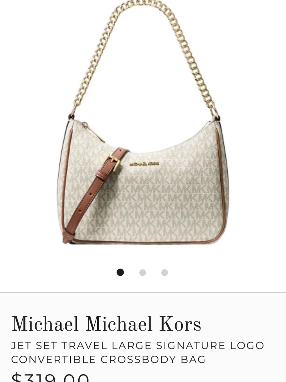 Michael Kors Beige Signature Mini Hobo with Brown Trim and Gold Chain